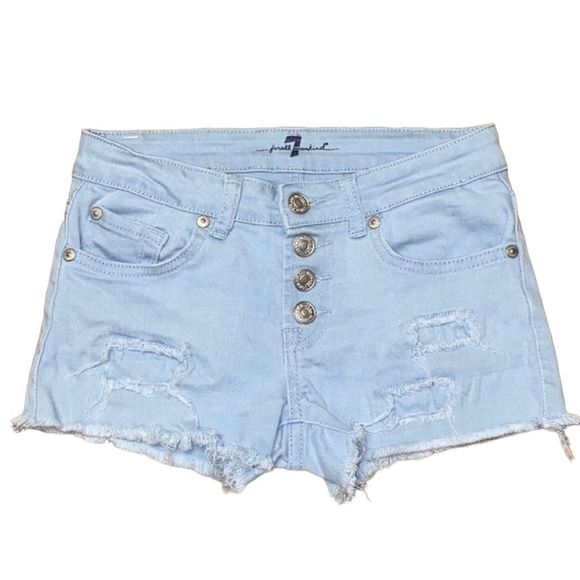 •7 FOR ALL MAN KIND•LIGHT WASH DISTRESSED LITTLE GIRLS SHORTS SIZE 12 EUC - Picture 1 of 7